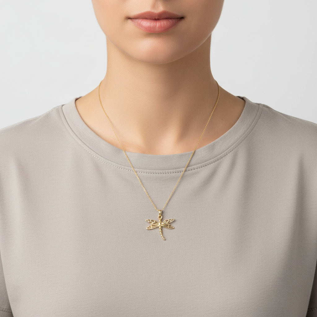 14K Yellow Dragonfly Pendant