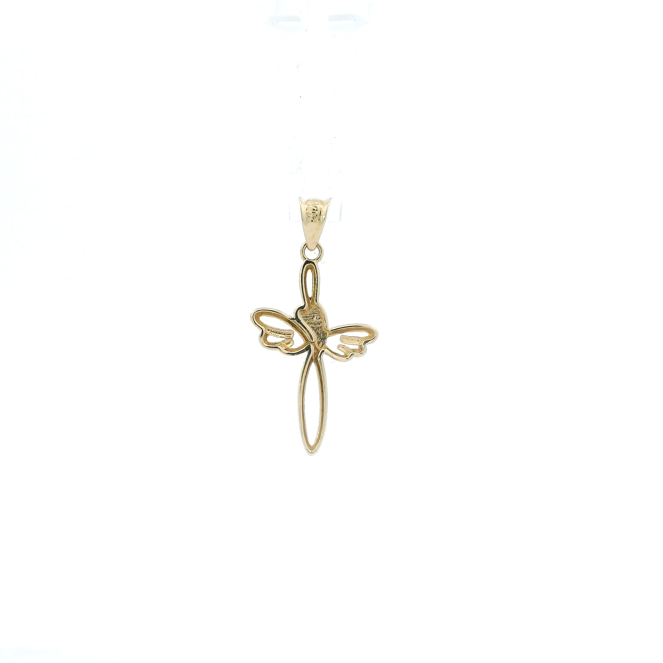 14K Yellow & White Gold Heart & Wings Cross Pendant