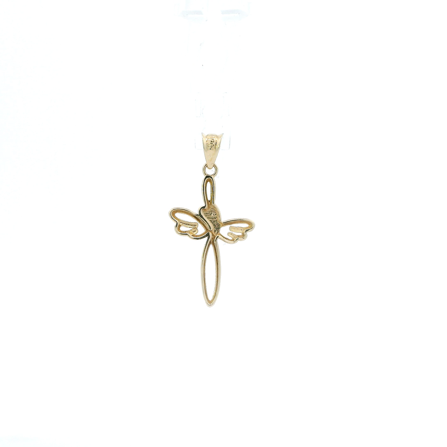 14K Yellow & White Gold Heart & Wings Cross Pendant