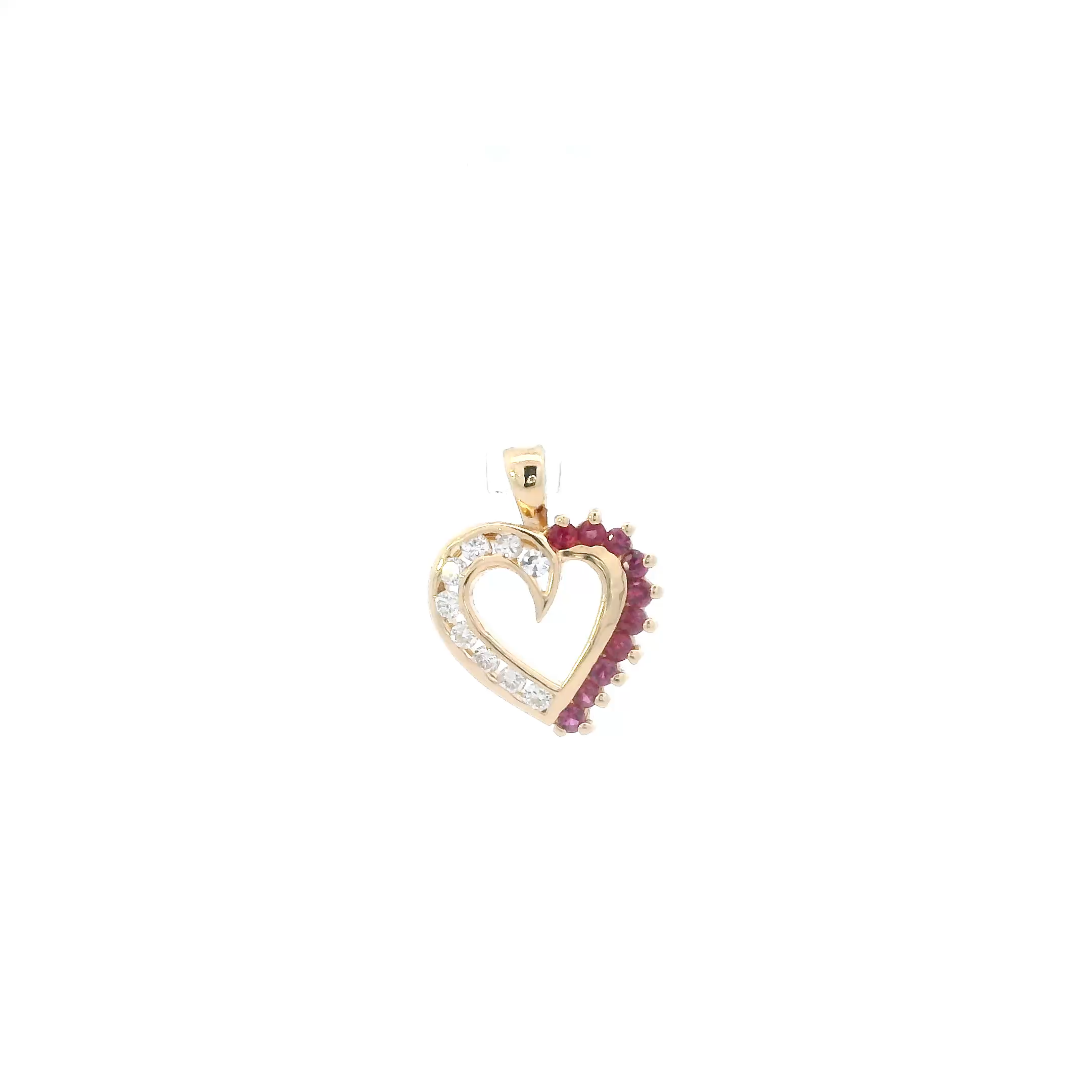 14K Yellow Gold Diamond & Ruby Heart Pendant - 0.18ct