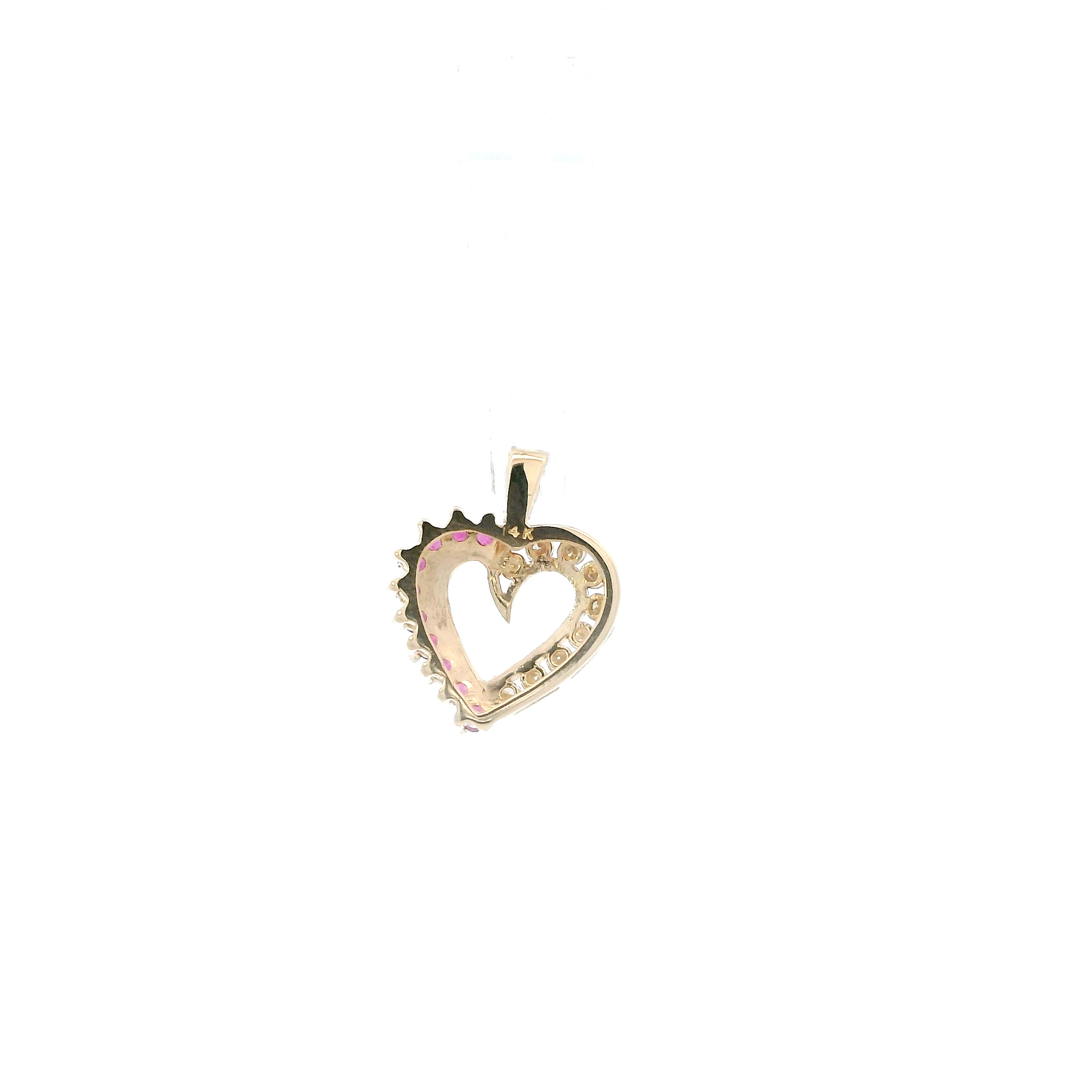 14K Yellow Gold Diamond & Ruby Heart Pendant - 0.18ct