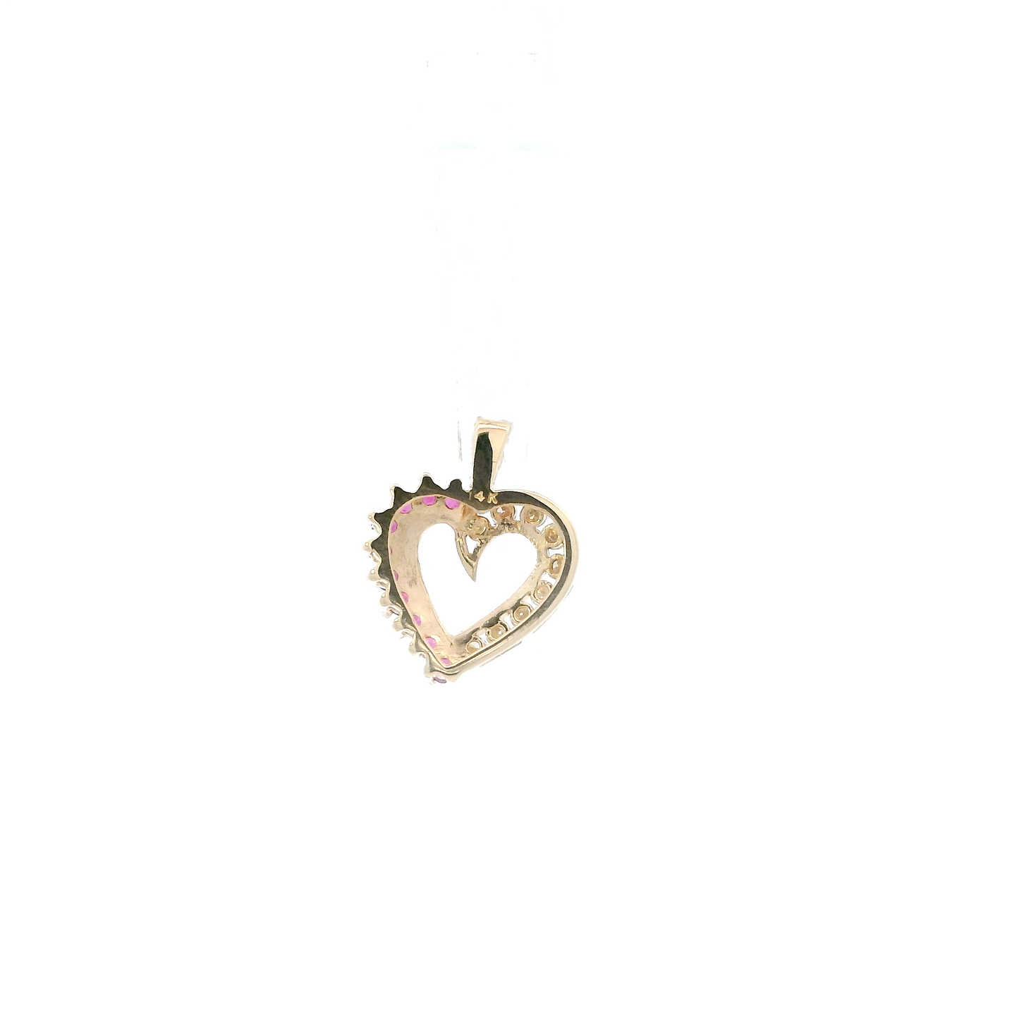 14K Yellow Gold Diamond & Ruby Heart Pendant - 0.18ct