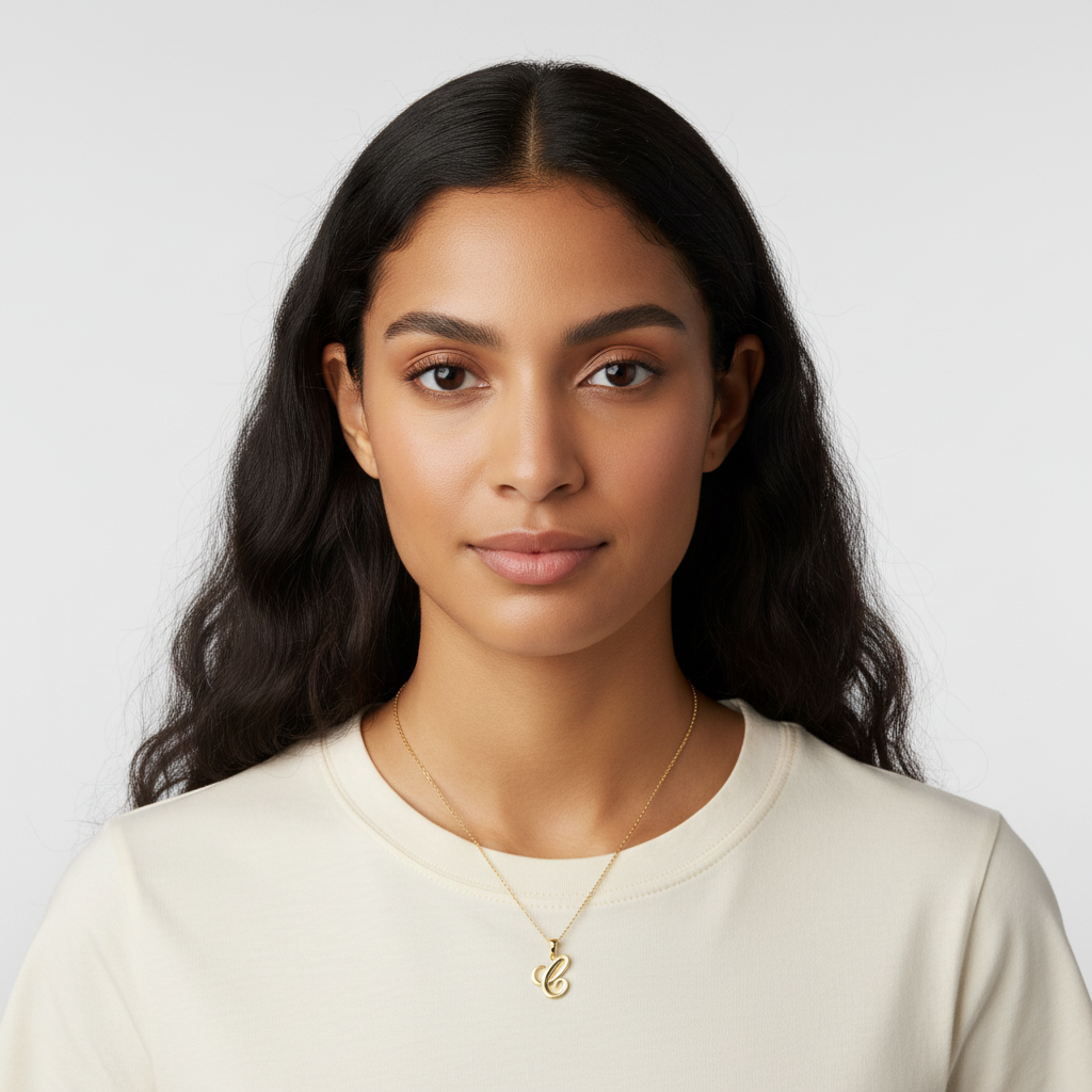 14K Yellow Gold Cursive Letter "C" Pendant