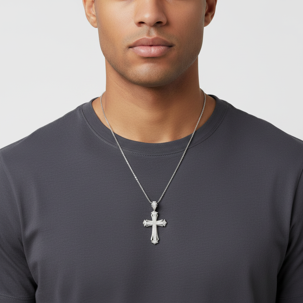 10K White Gold Diamond Cross Pendant - 1.05ct