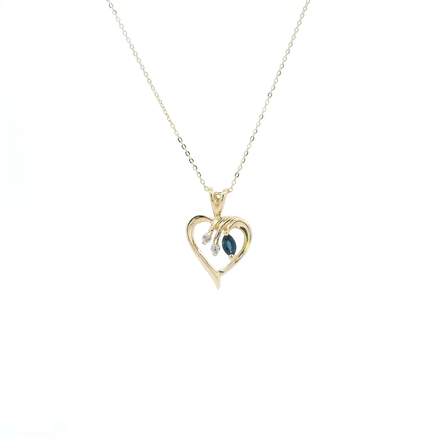 14K Yellow Gold Sapphire & Diamond Heart Pendant & 20" Cable Chain - 0.02ct