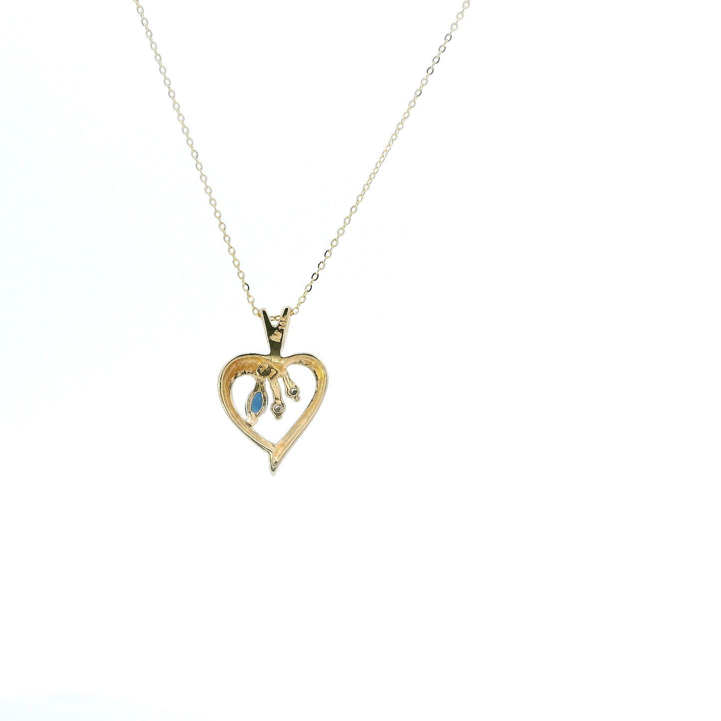 14K Yellow Gold Sapphire & Diamond Heart Pendant & 20" Cable Chain - 0.02ct
