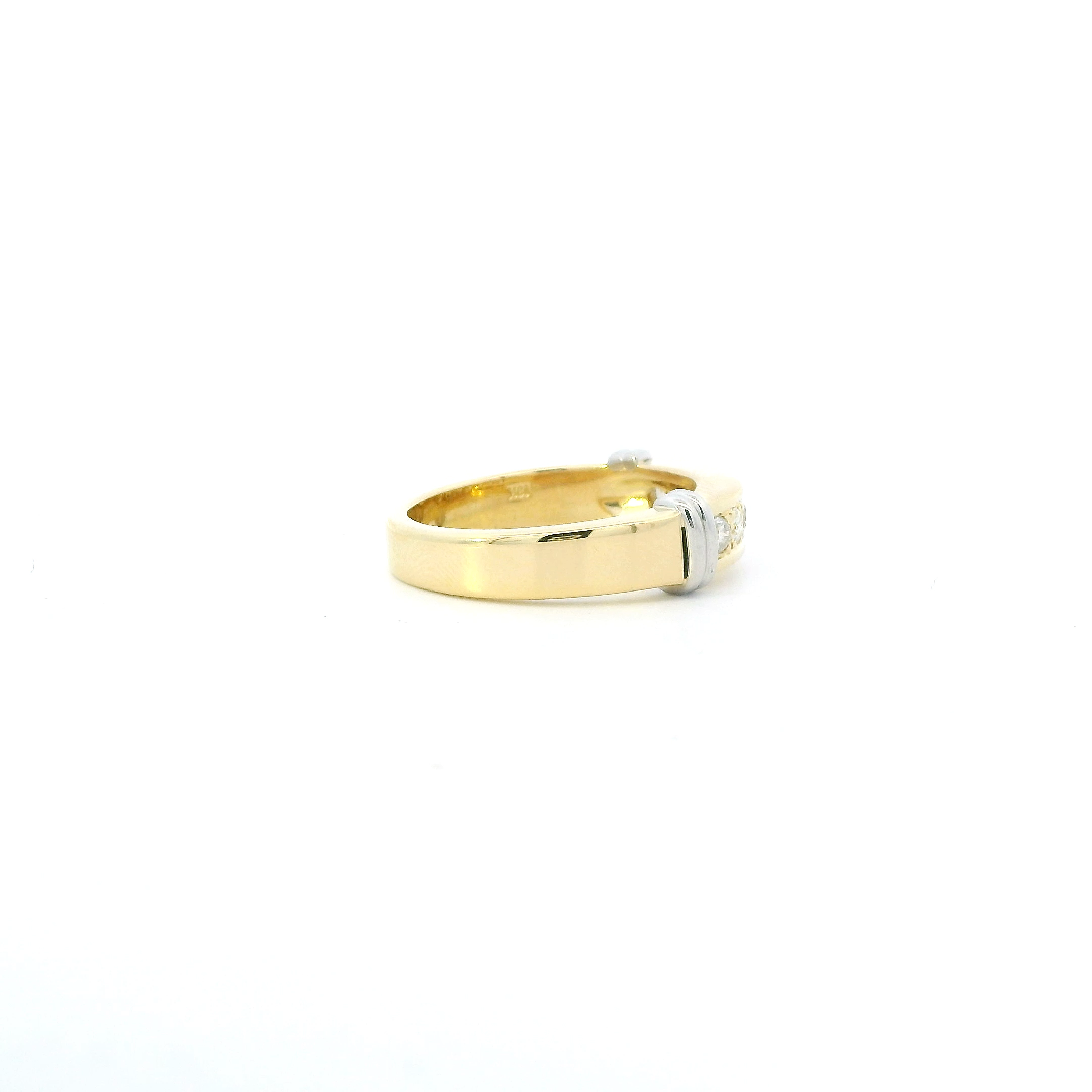 18K Yellow & White Gold Diamond Mens Ring- 0.42ct