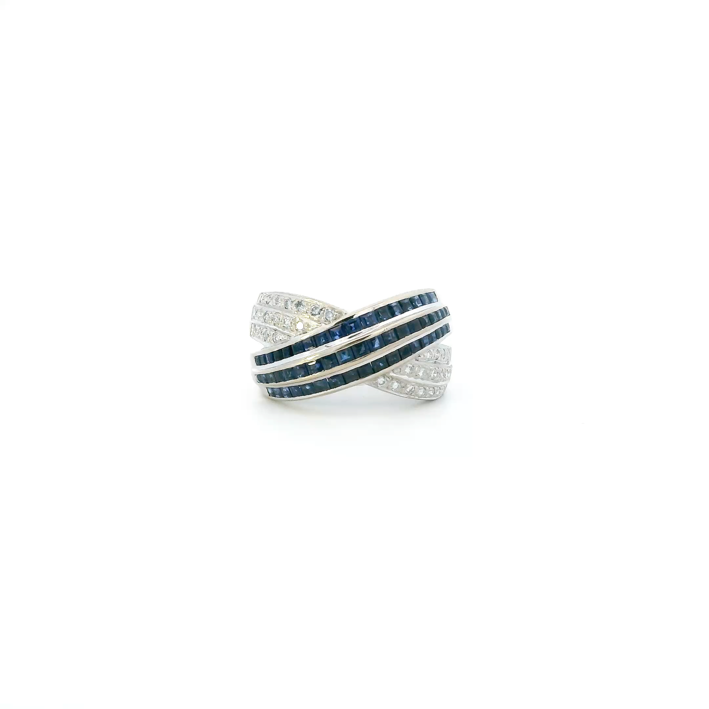 18K White Gold "Levian" Sapphire And Diamond Crossover Womens Ring - 0.43ct