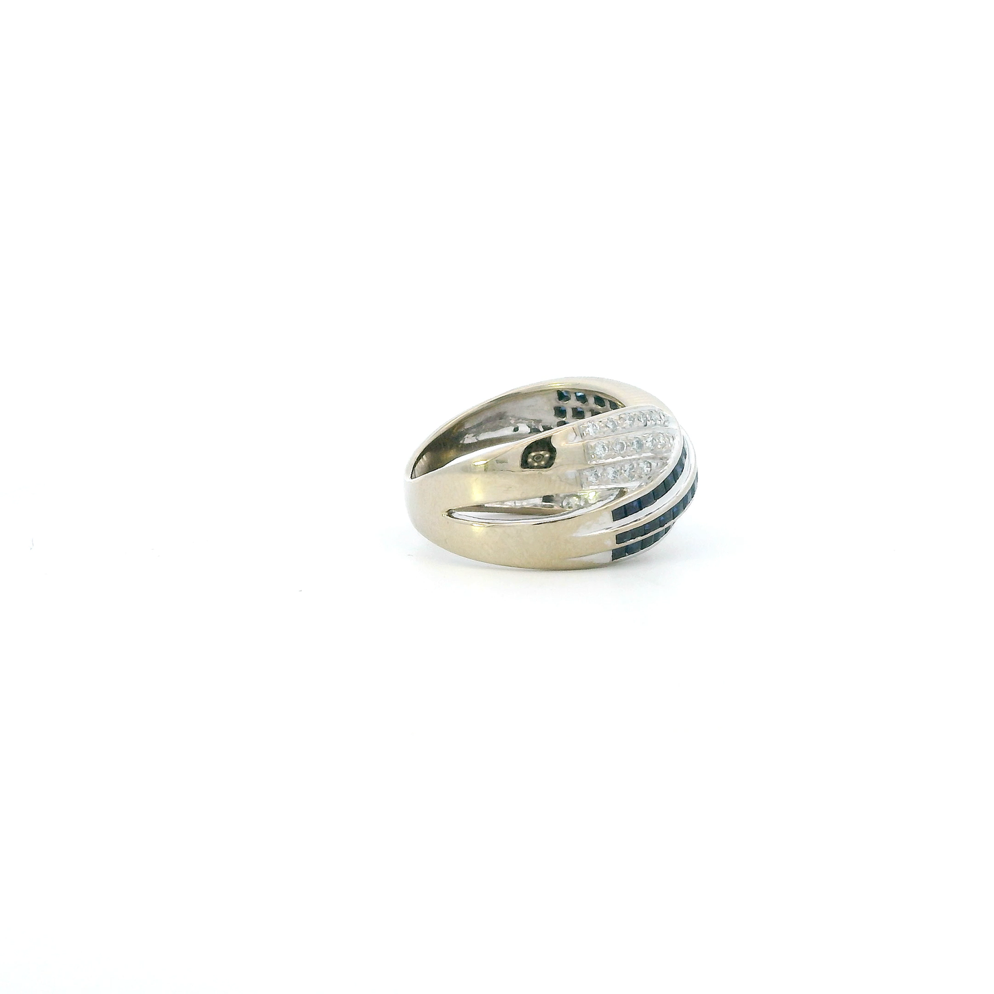 18K White Gold "Levian" Sapphire And Diamond Crossover Womens Ring - 0.43ct