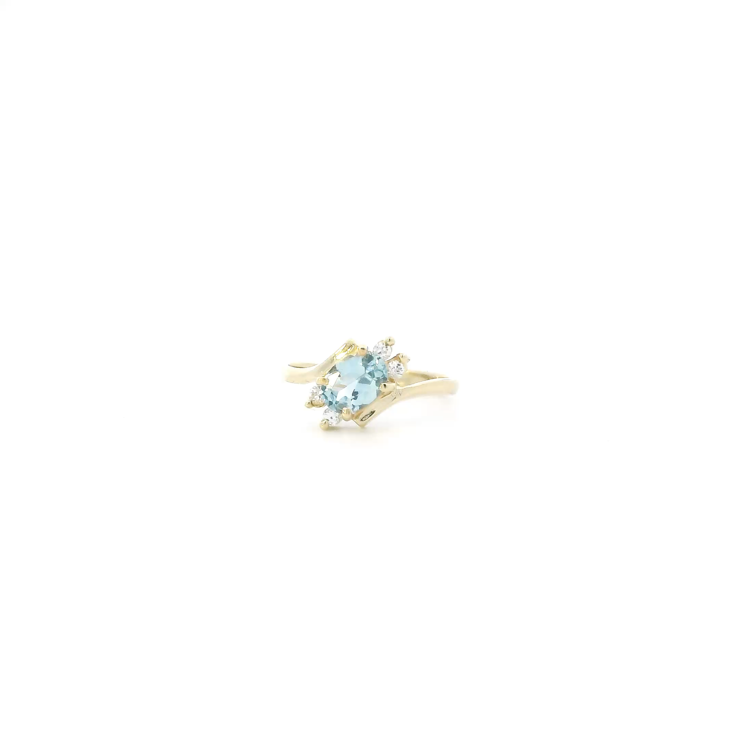 14K Yellow Gold Blue Topaz Womens Ring