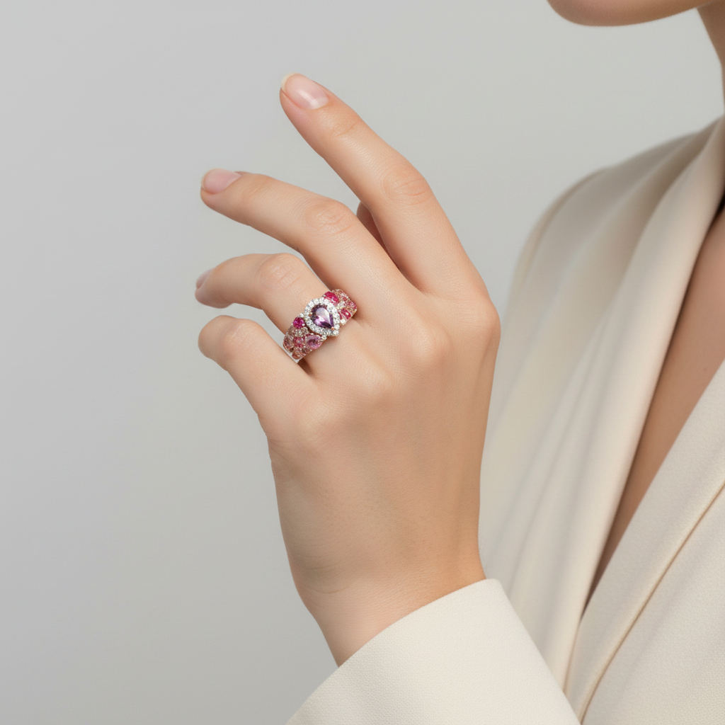 14K Rose Gold Sapphire & Diamond Womens Ring