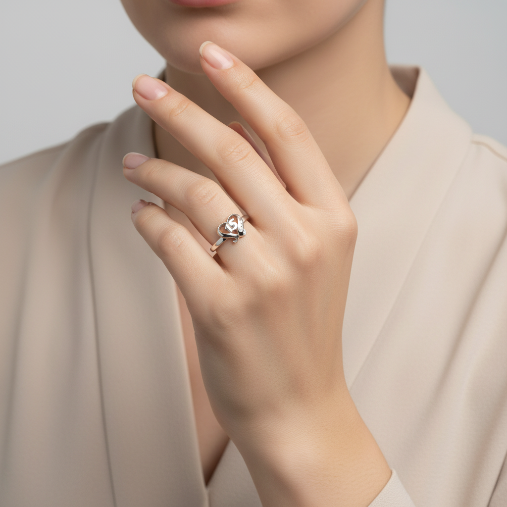 14K White Gold "15" Heart Womens Ring