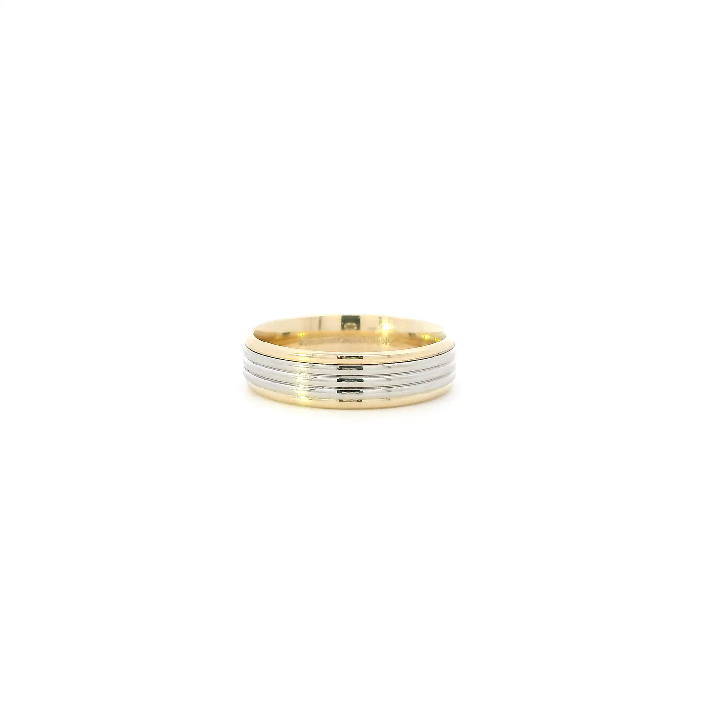 14K Yellow & White Gold Grooved Comfort Band Ring