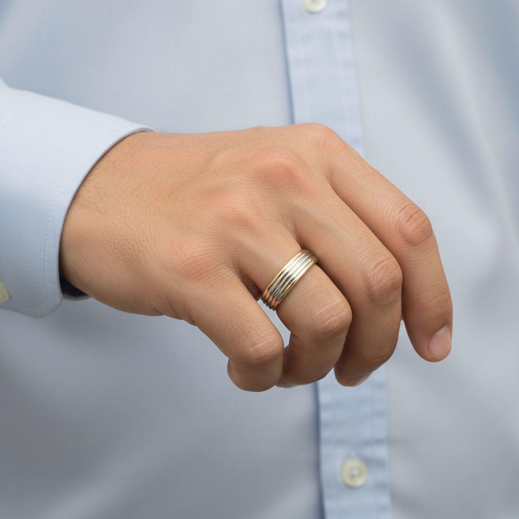14K Yellow & White Gold Grooved Comfort Band Ring