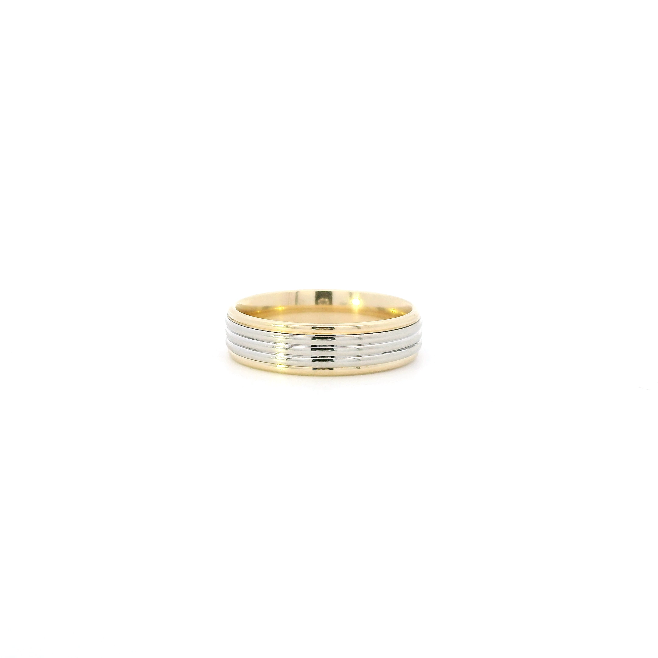 14K Yellow & White Gold Grooved Comfort Band Ring