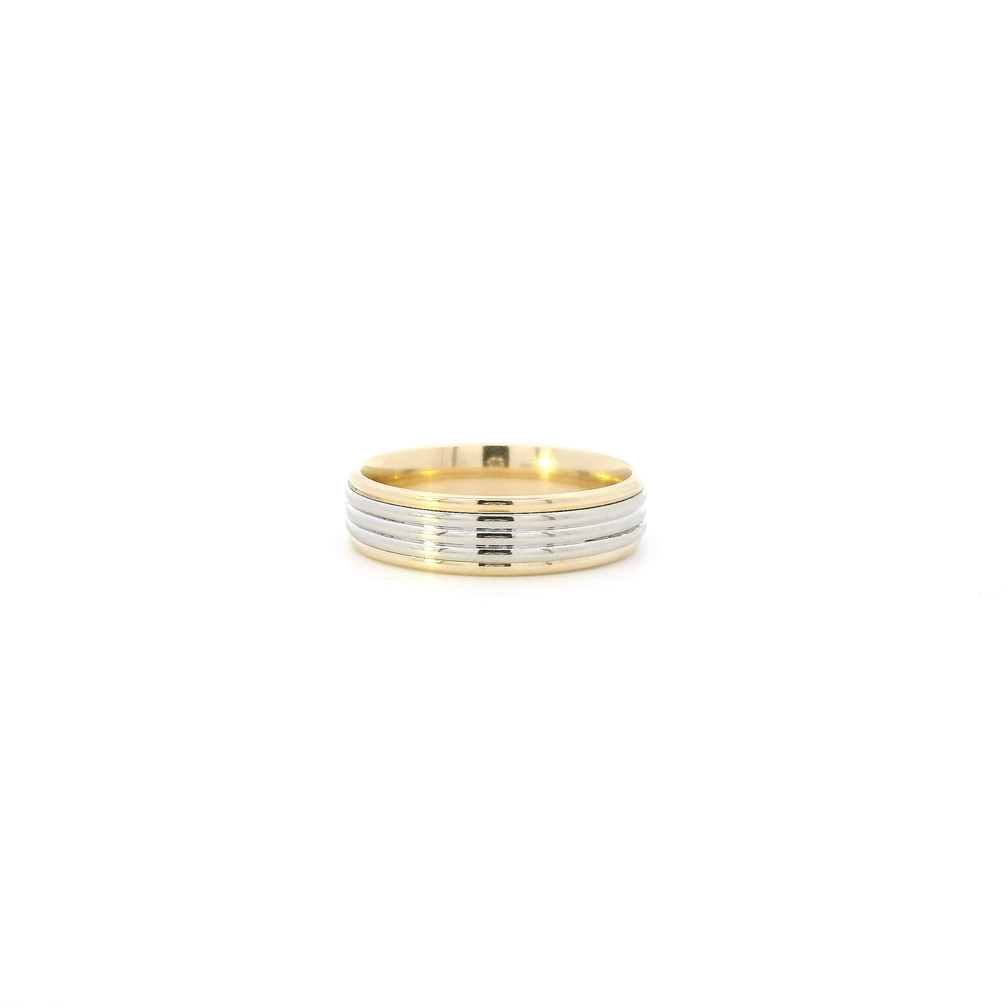 14K Yellow & White Gold Grooved Comfort Band Ring