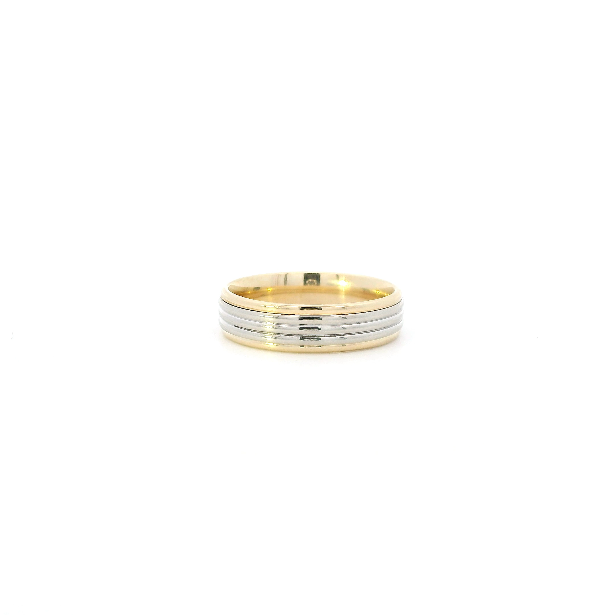 14K Yellow & White Gold Grooved Comfort Band Ring