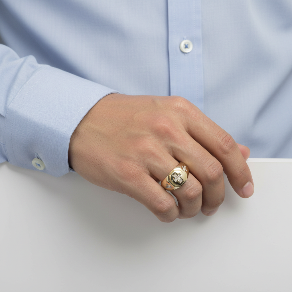 10K Yellow Gold Diamond Cross Ring