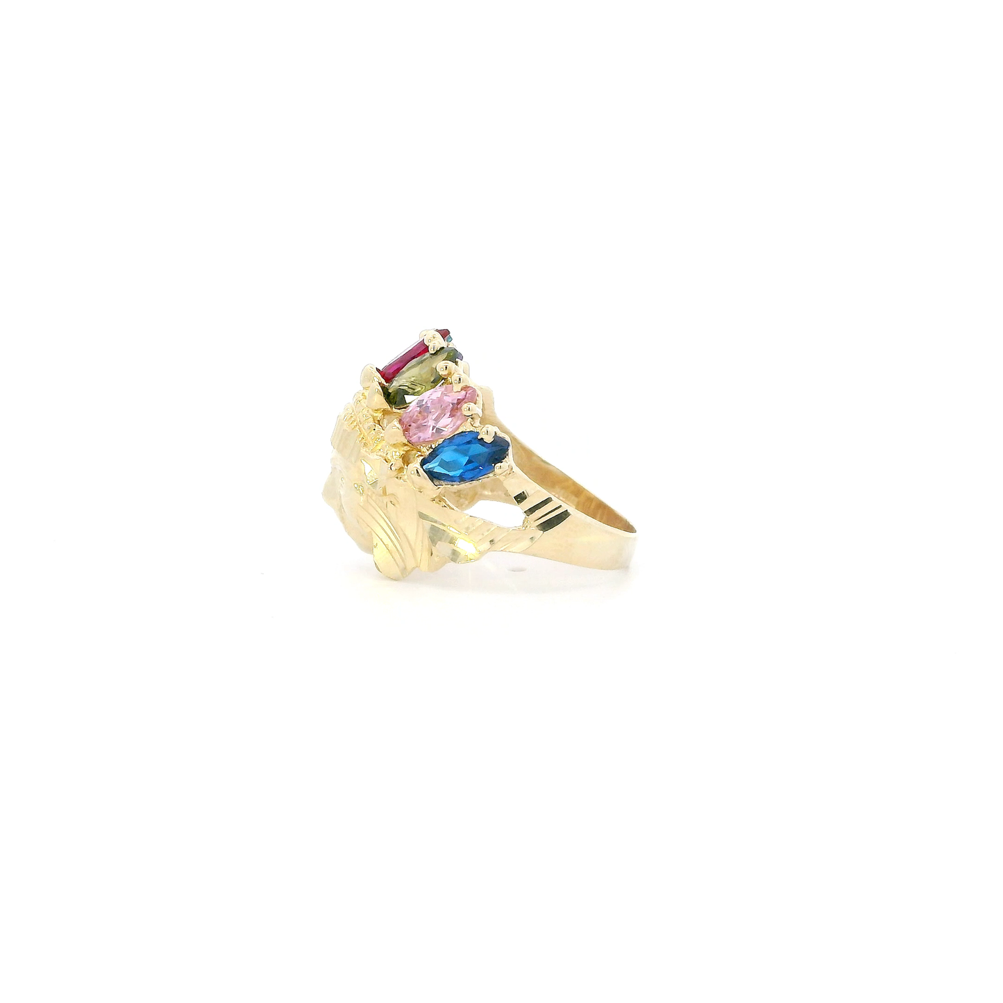 10K Yellow Gold Multi Color CZ Native American Head Ring