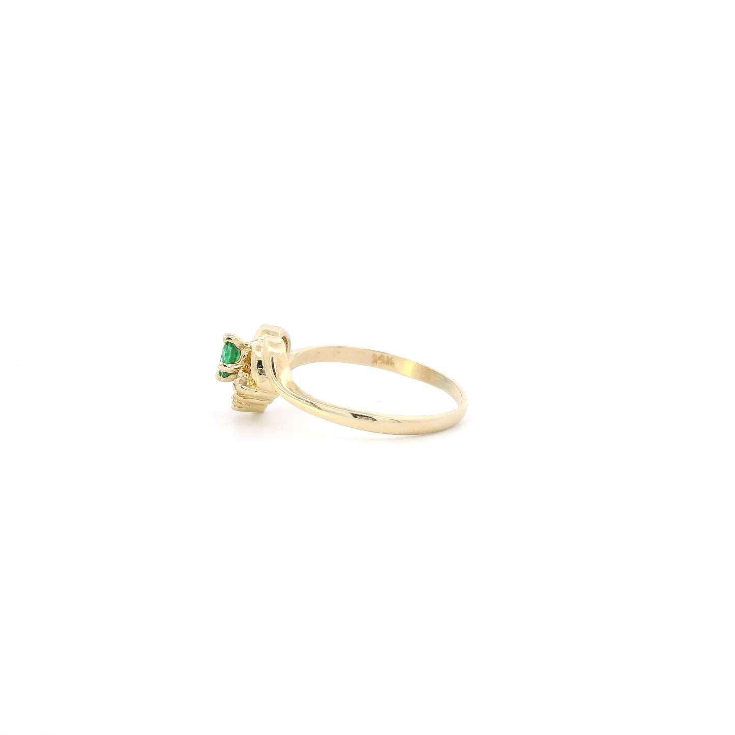 14K Yellow Gold Synthetic Emerald & Cz Heart Womens Ring