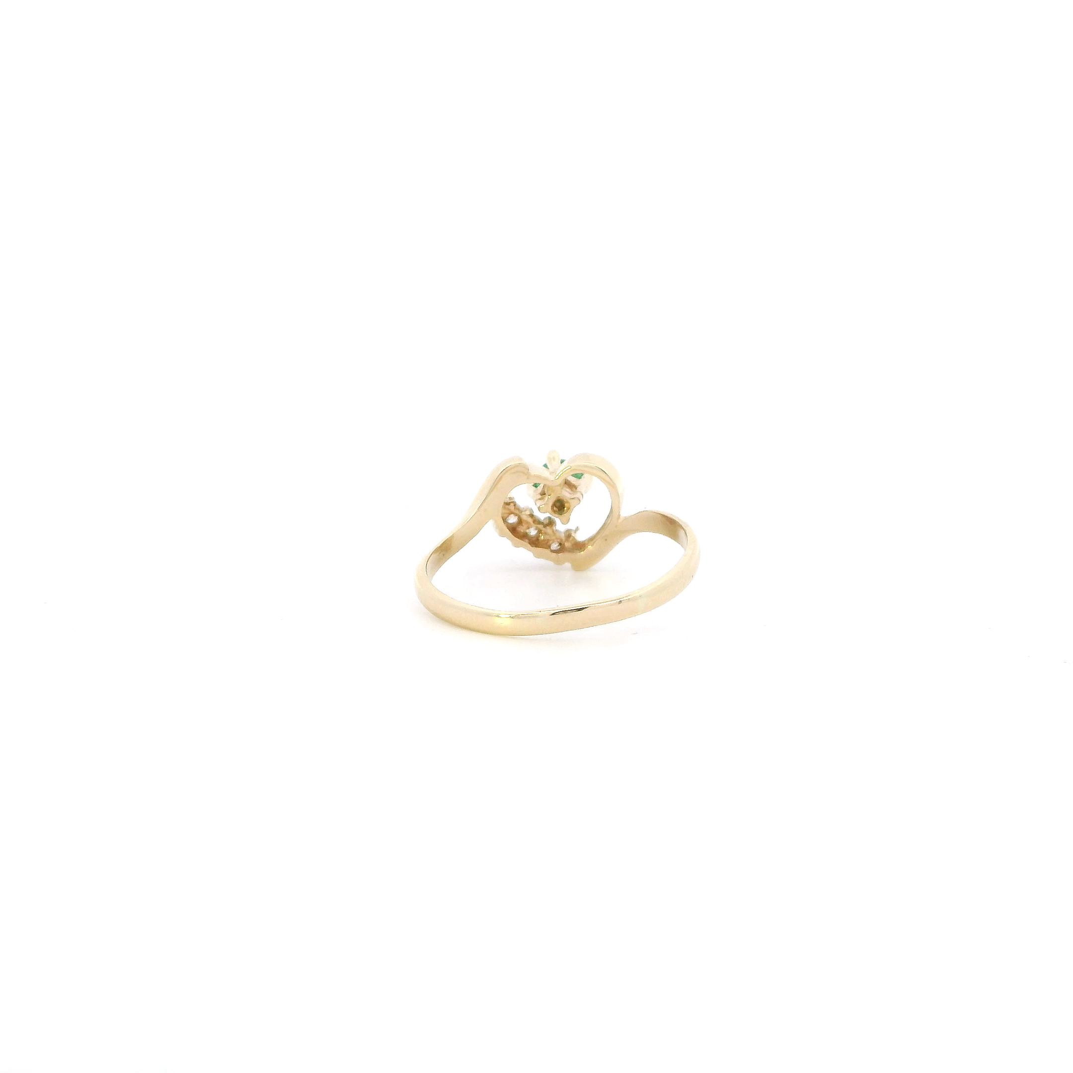 14K Yellow Gold Synthetic Emerald & Cz Heart Womens Ring
