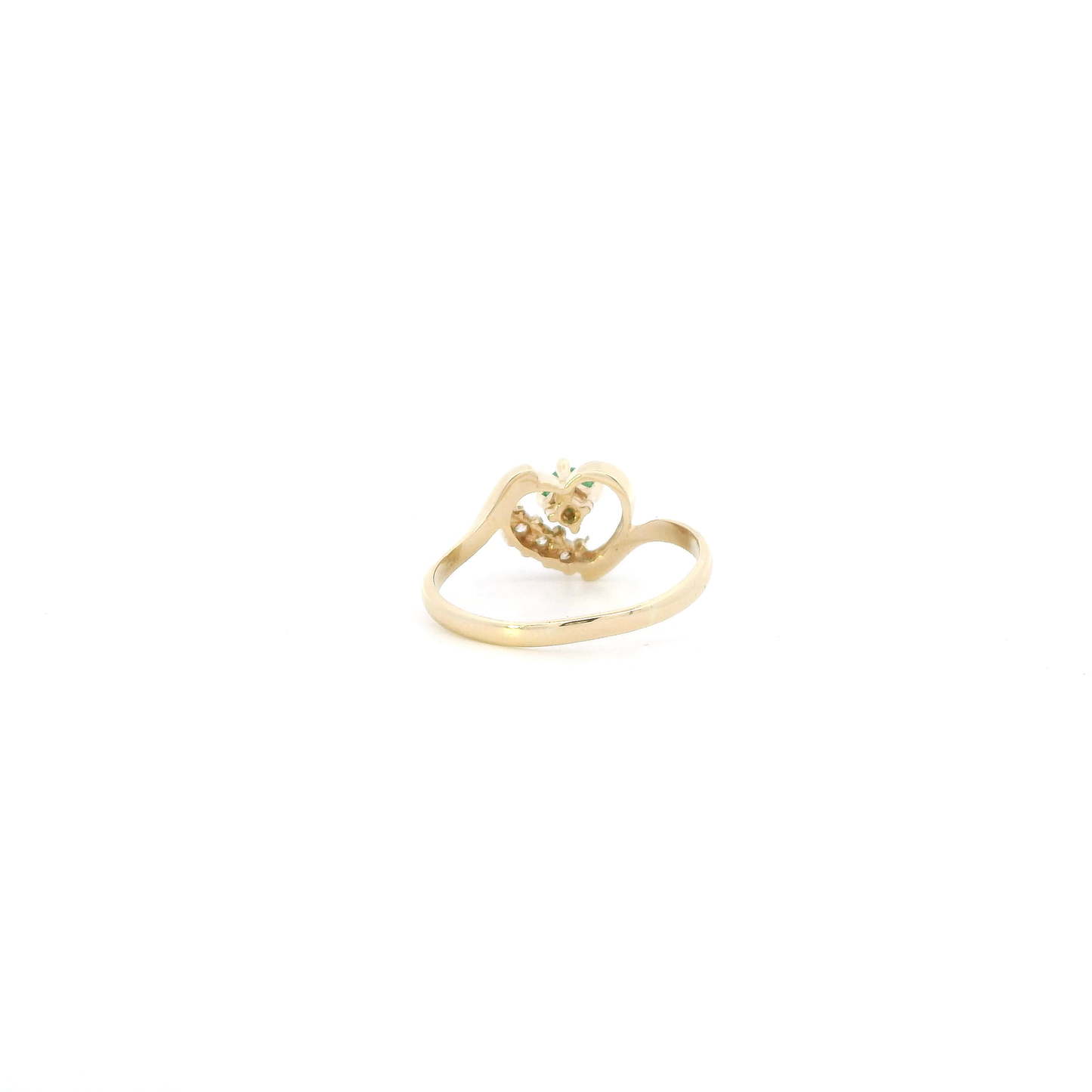14K Yellow Gold Synthetic Emerald & Cz Heart Womens Ring