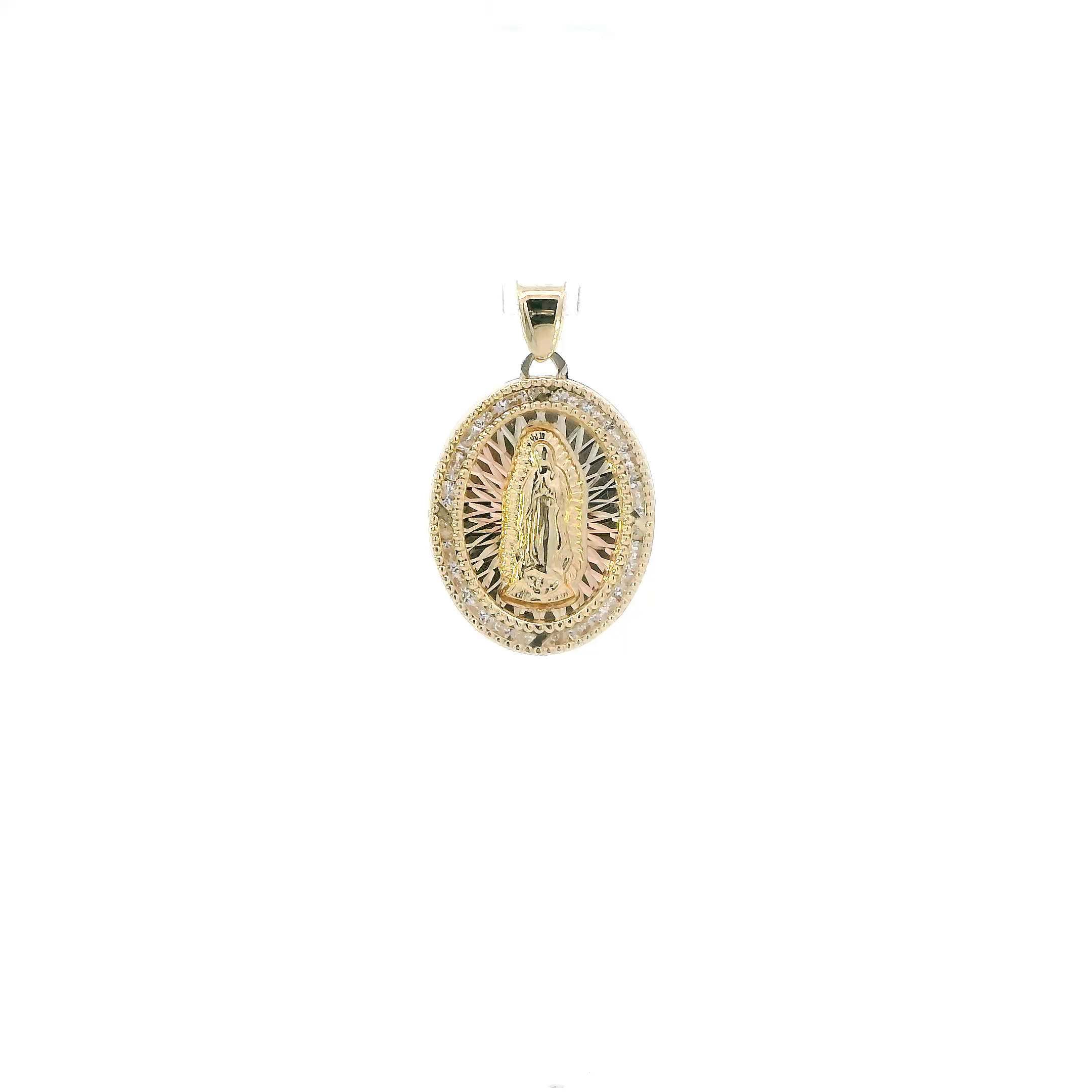 14K Yellow & Rose Gold Oval Virgin Mary Pendant