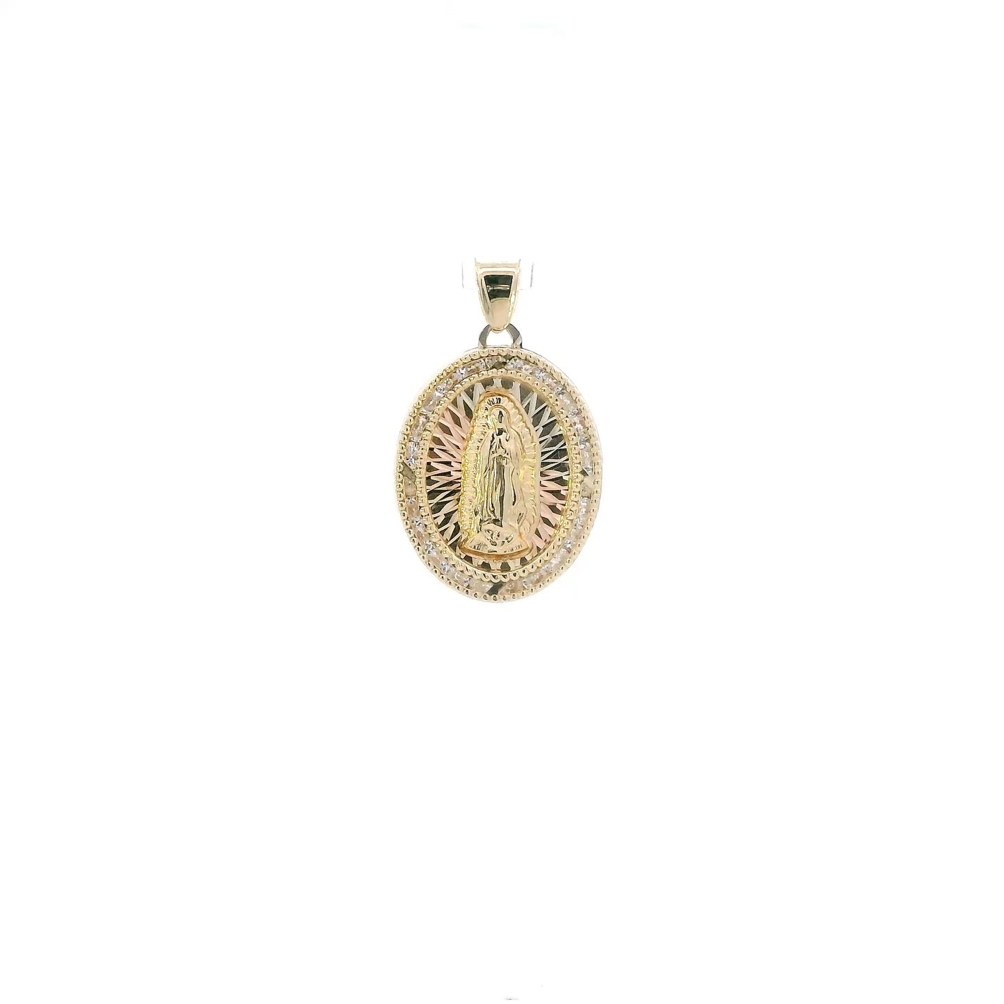 14K Yellow & Rose Gold Oval Virgin Mary Pendant