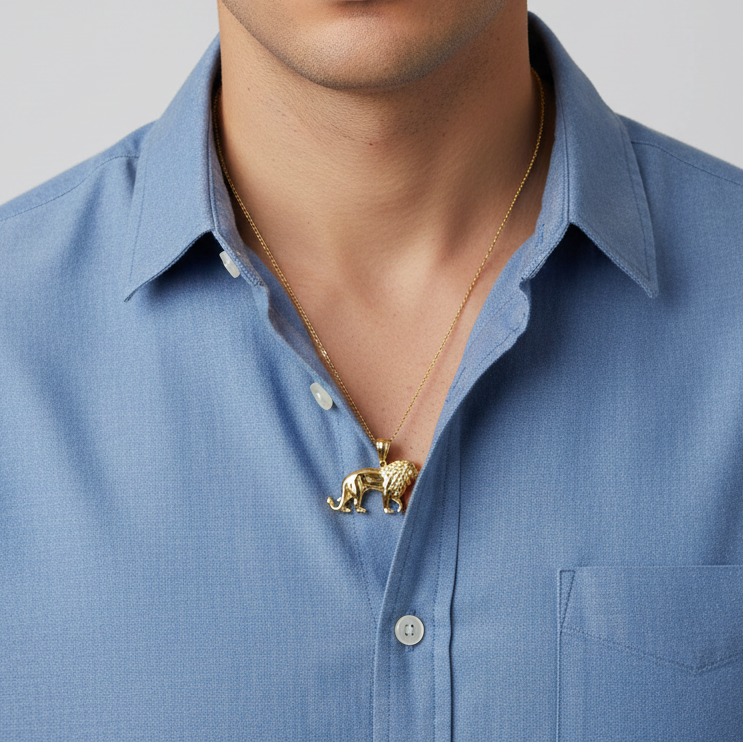 14K Yellow Gold Diamond Cut Lion Pendant