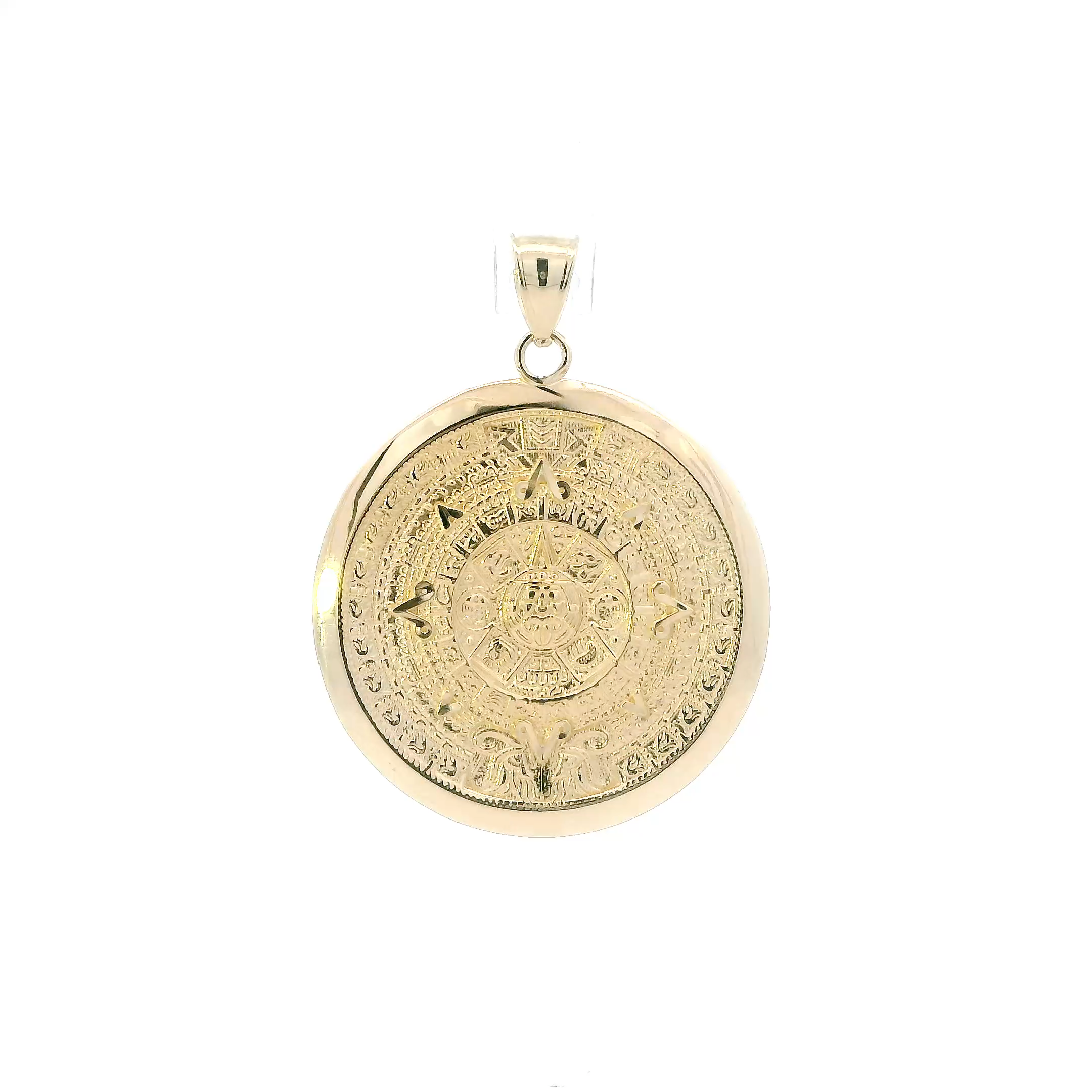 14K Yellow Gold Aztec Calendar Pendant