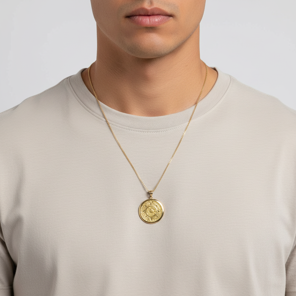 14K Yellow Gold Aztec Calendar Pendant