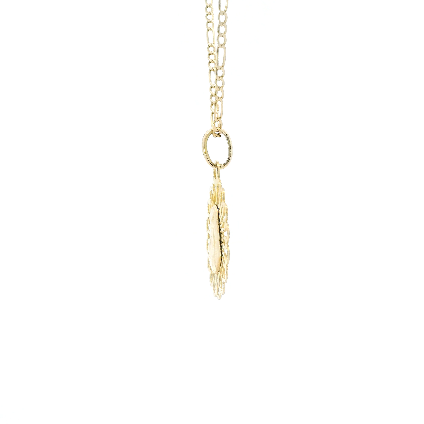14K Yellow Gold 18.5" Figaro Chain & Double Sided Religious Figures Sunburst Pendant