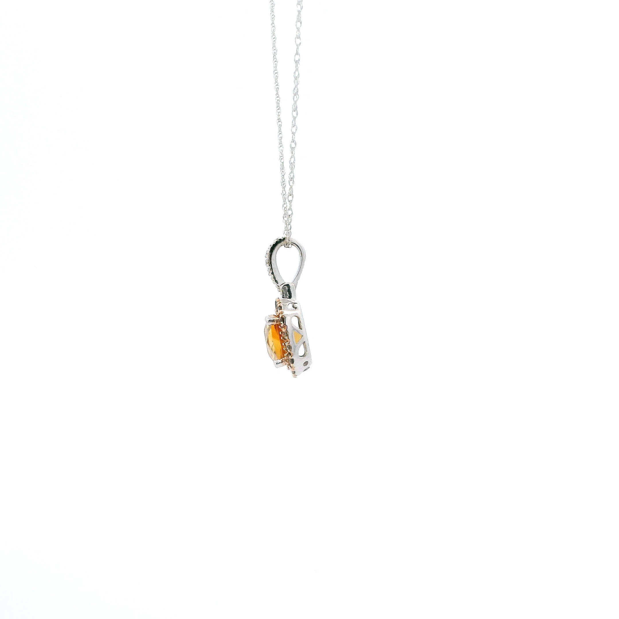 10K White Gold Citrine & Brown Diamond Pendant & 18