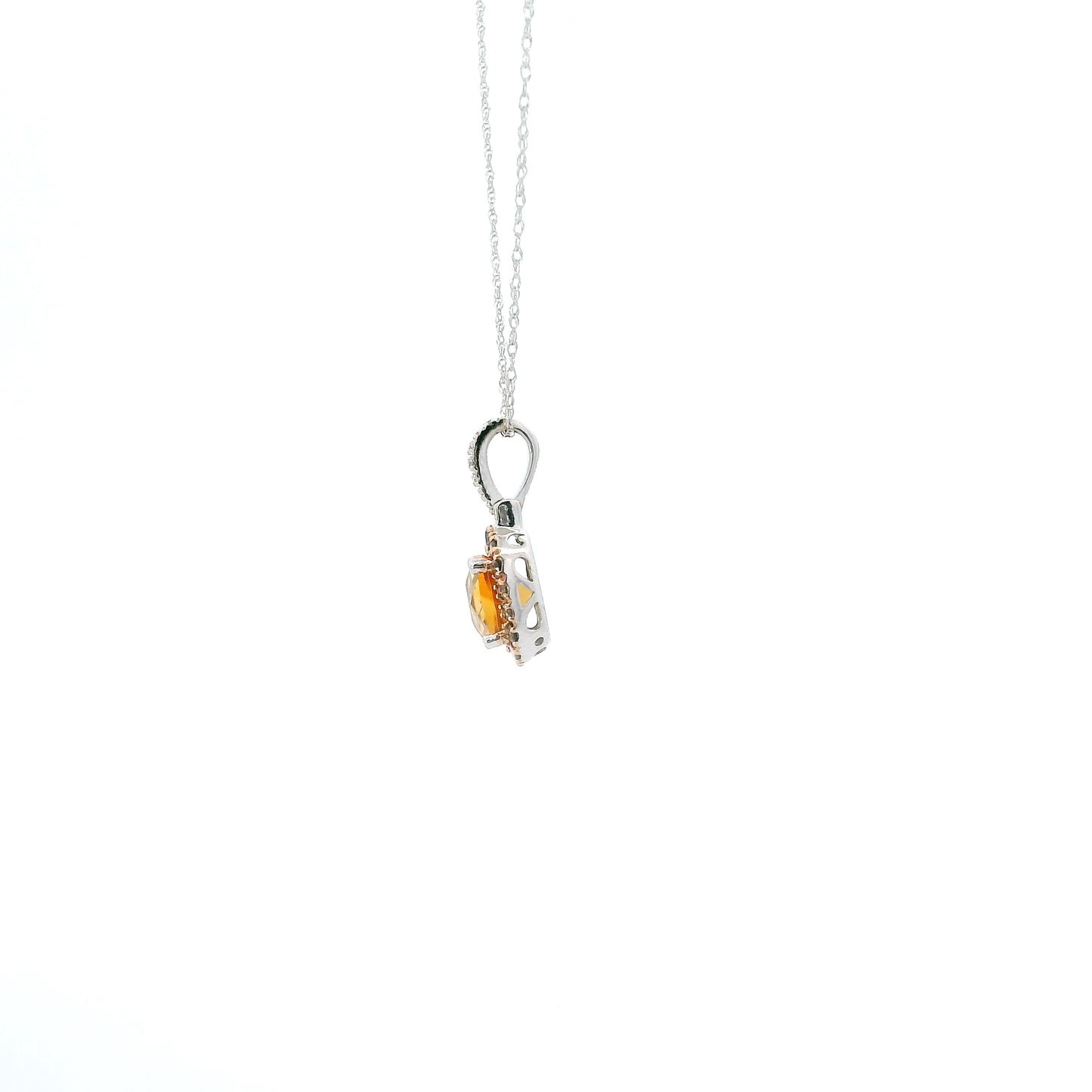10K White Gold Citrine & Brown Diamond Pendant & 18" Rope Chain - 0.25ct