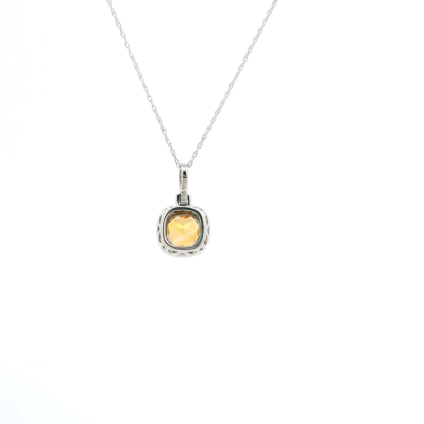 10K White Gold Citrine & Brown Diamond Pendant & 18" Rope Chain - 0.25ct