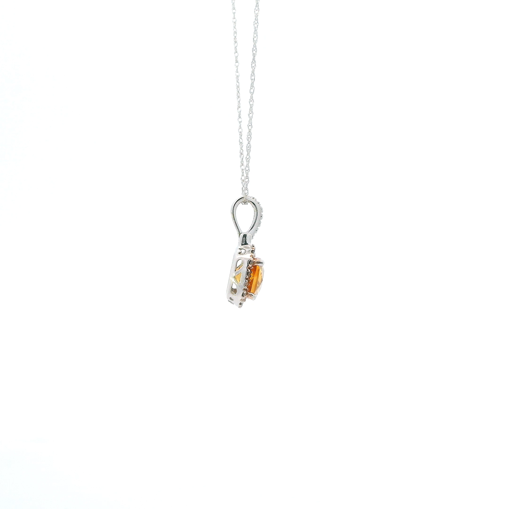 10K White Gold Citrine & Brown Diamond Pendant & 18