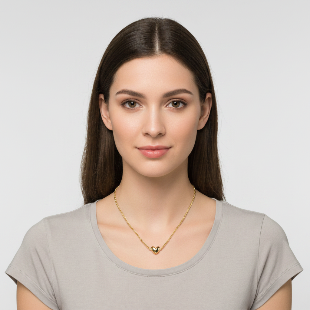 14K Yellow Gold Puff Heart Rope Link Necklace