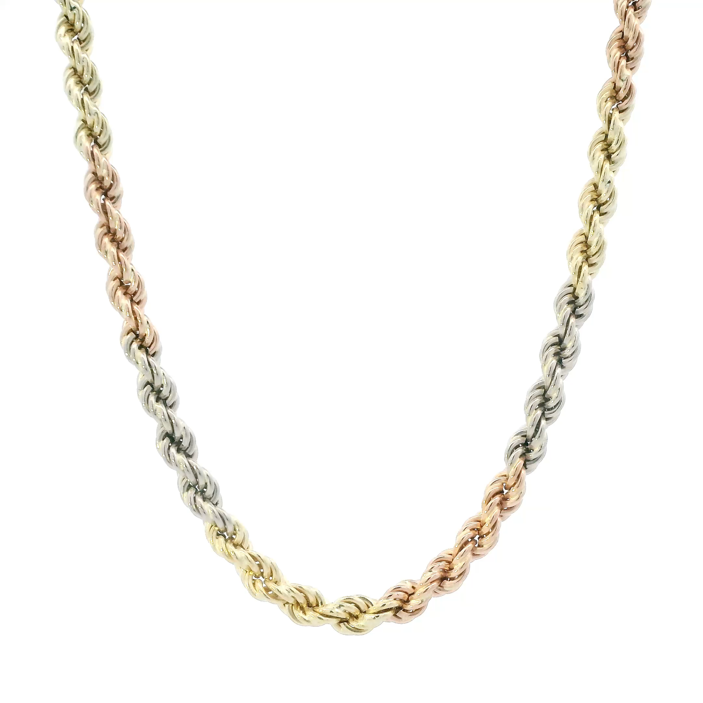 14K Tri Color Gold 23.5" Rope Chain