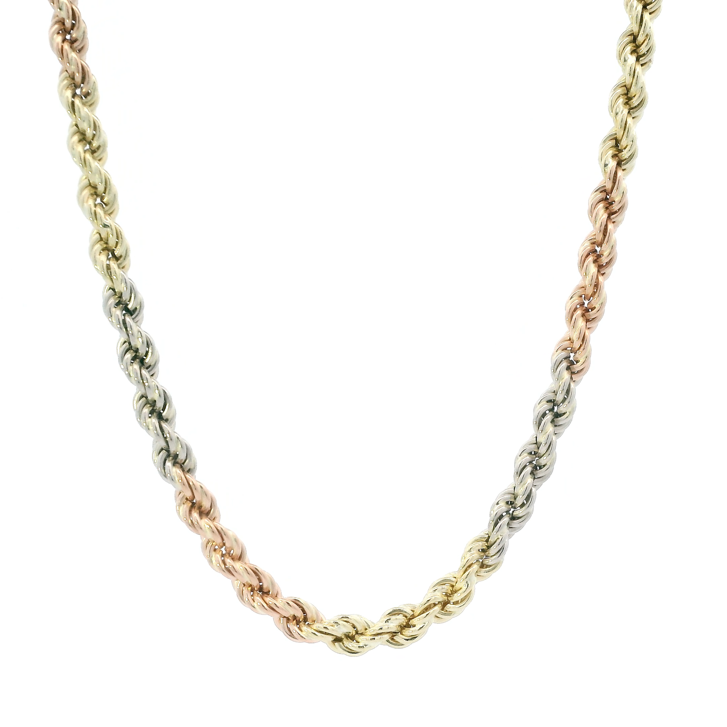 14K Tri Color Gold 23.5" Rope Chain