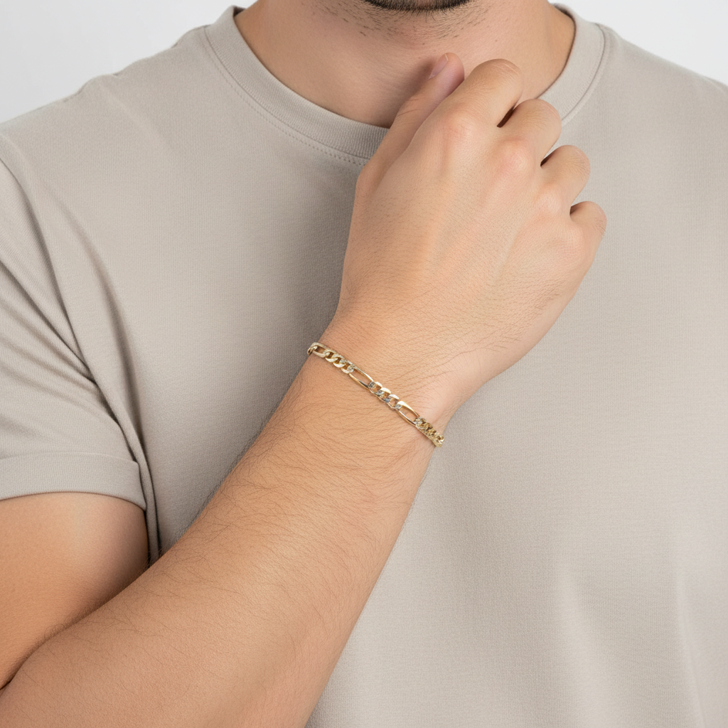 10K Yellow Gold Diamond Cut Figaro Bracelet