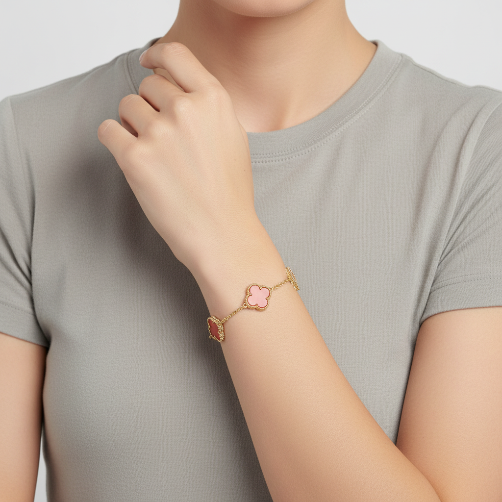 18K Yellow 7" Orange Clover Cable Link Bracelet