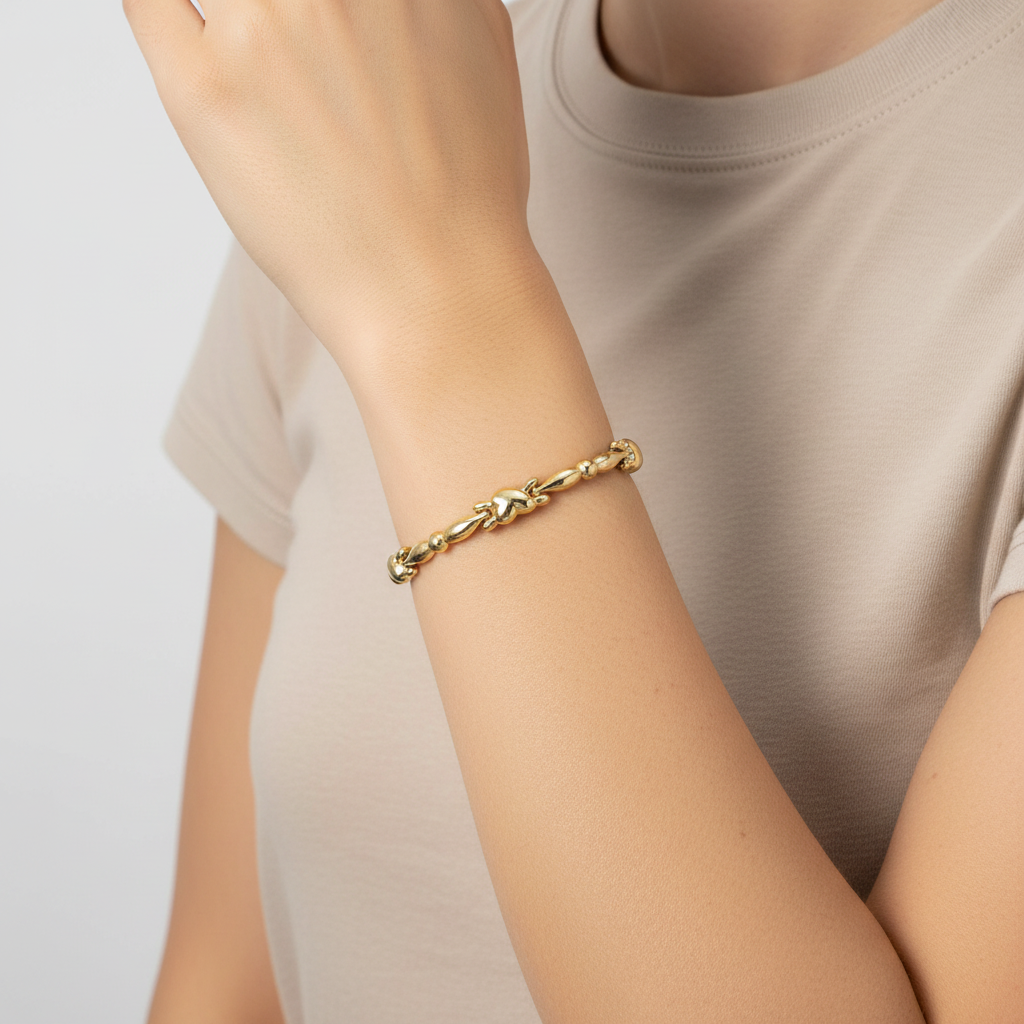 14K Yellow Gold 7" Fancy XO Heart Link Bracelet