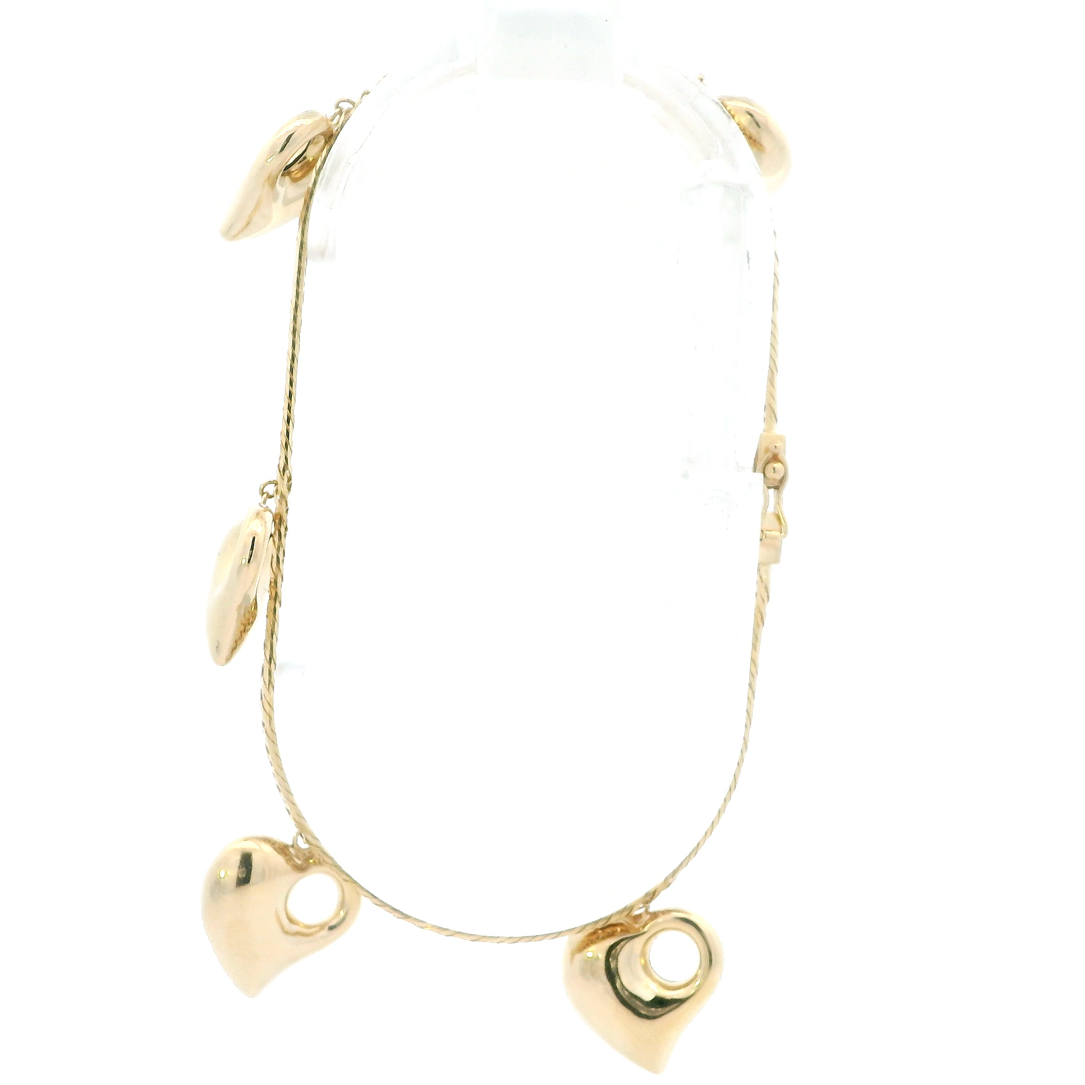 18K Yellow Gold Puff Heart Herringbone Bracelet