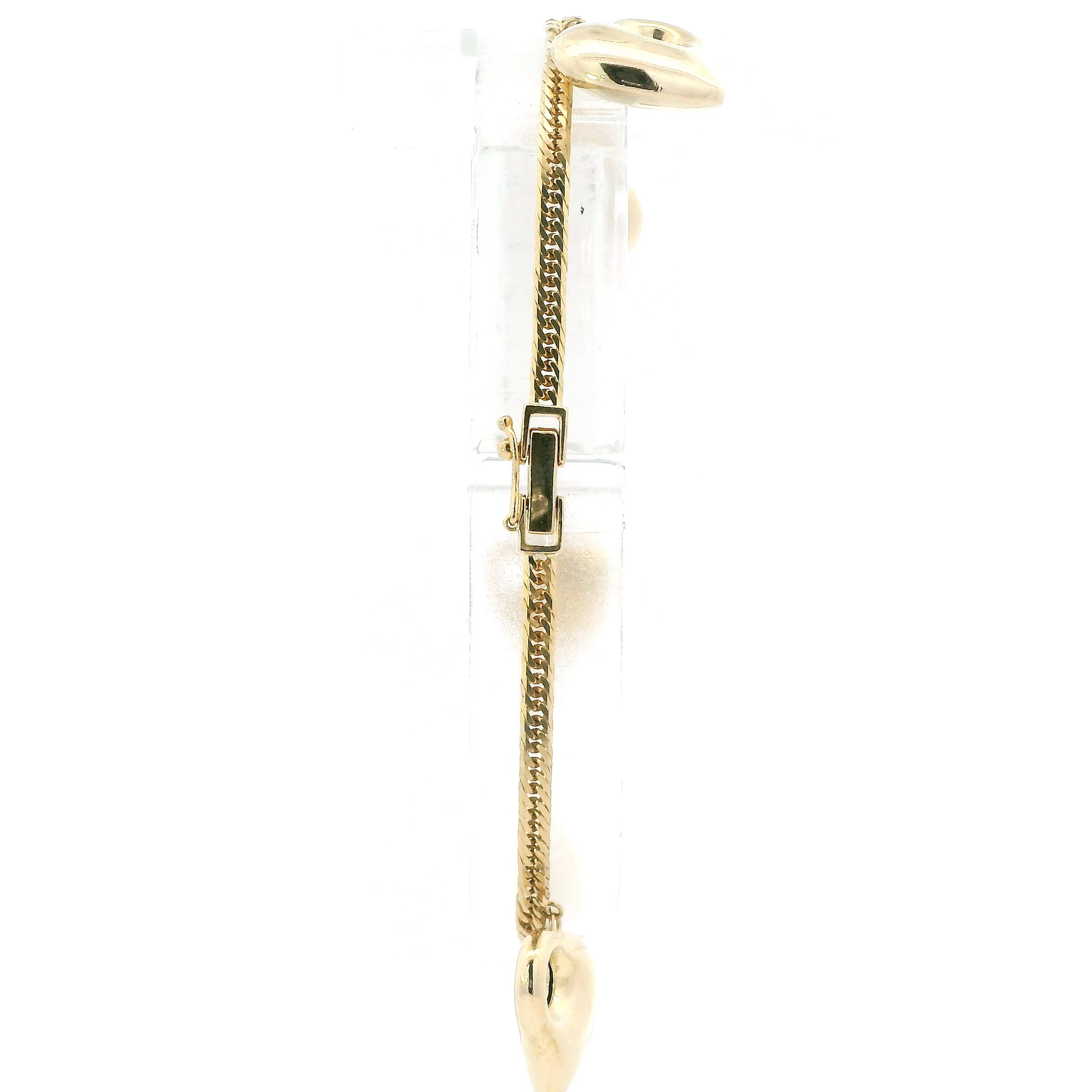 18K Yellow Gold Puff Heart Herringbone Bracelet