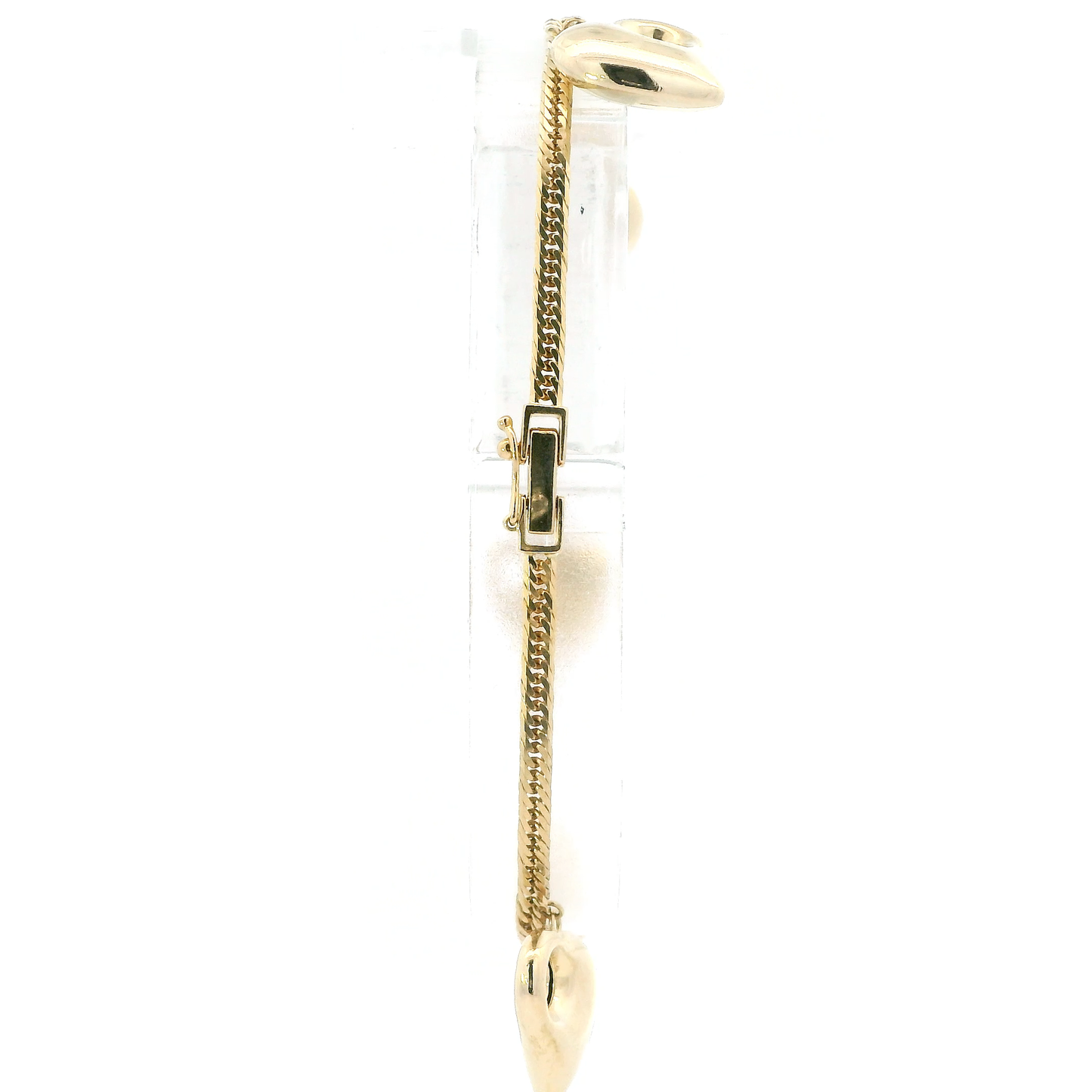 18K Yellow Gold Puff Heart Herringbone Bracelet