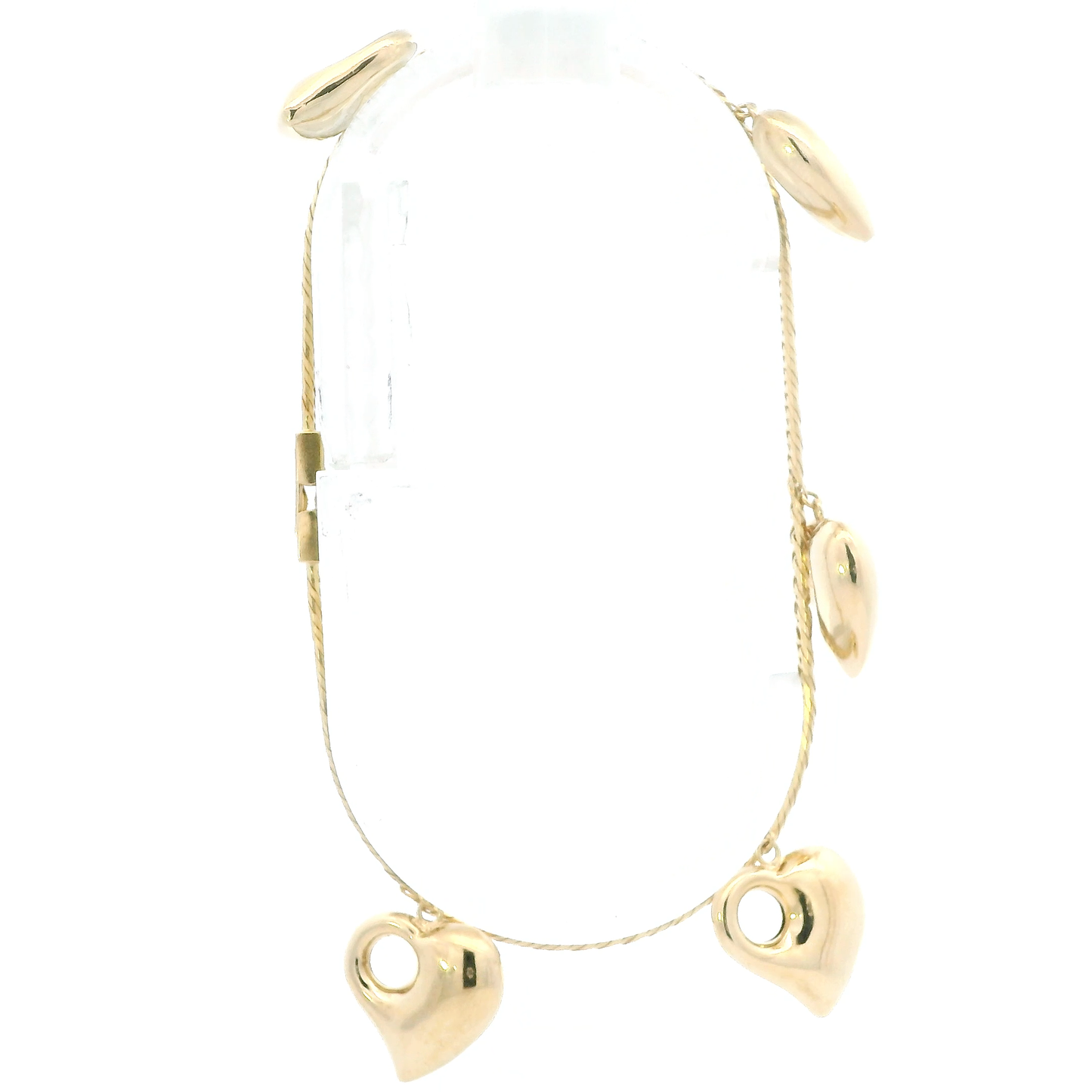 18K Yellow Gold Puff Heart Herringbone Bracelet