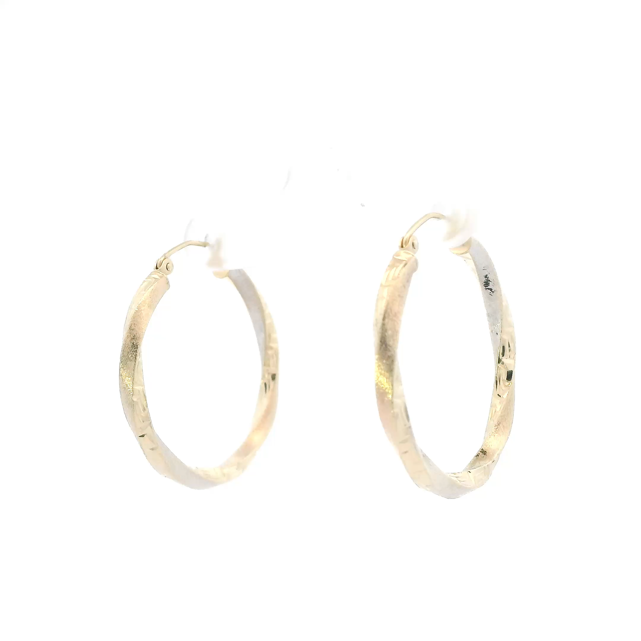 14K Tri Color Gold Diamond Cut Greek Twisted Hoop Earrings
