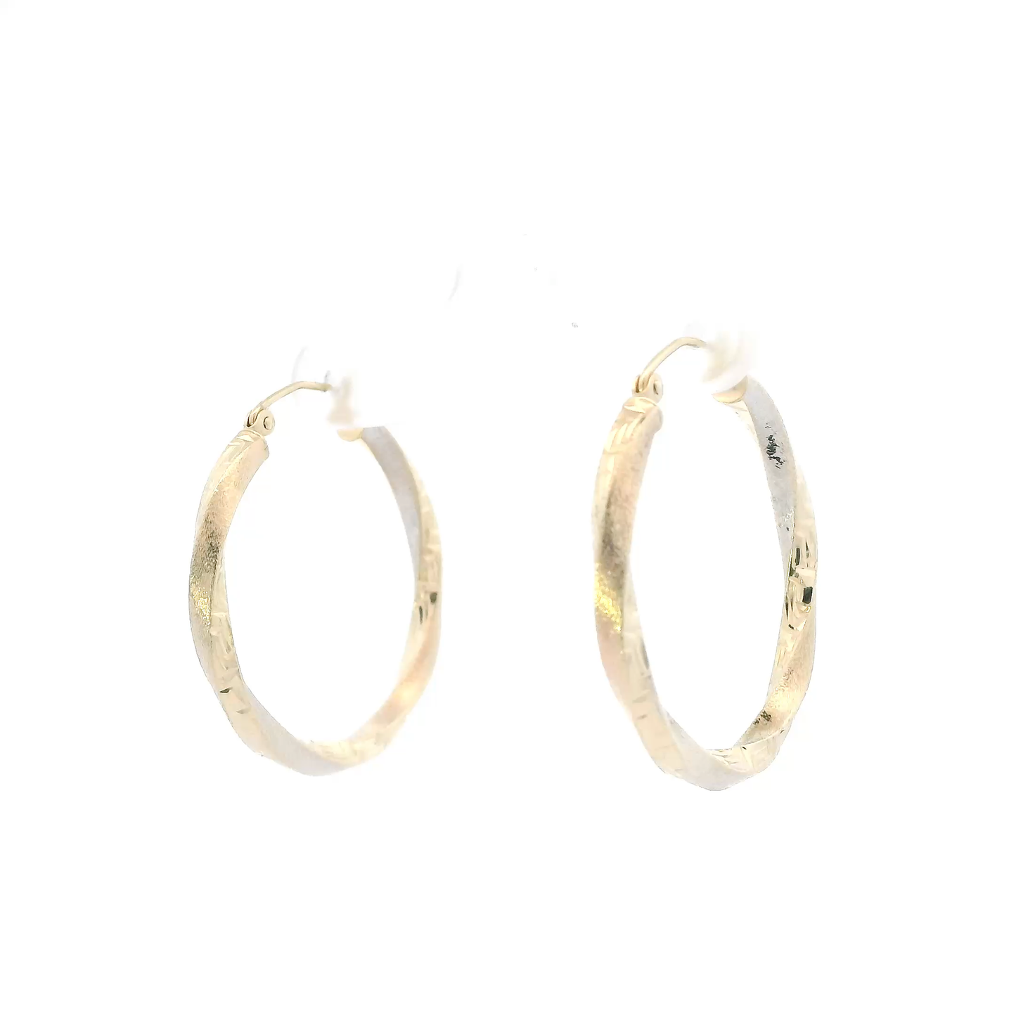 14K Tri Color Gold Diamond Cut Greek Twisted Hoop Earrings