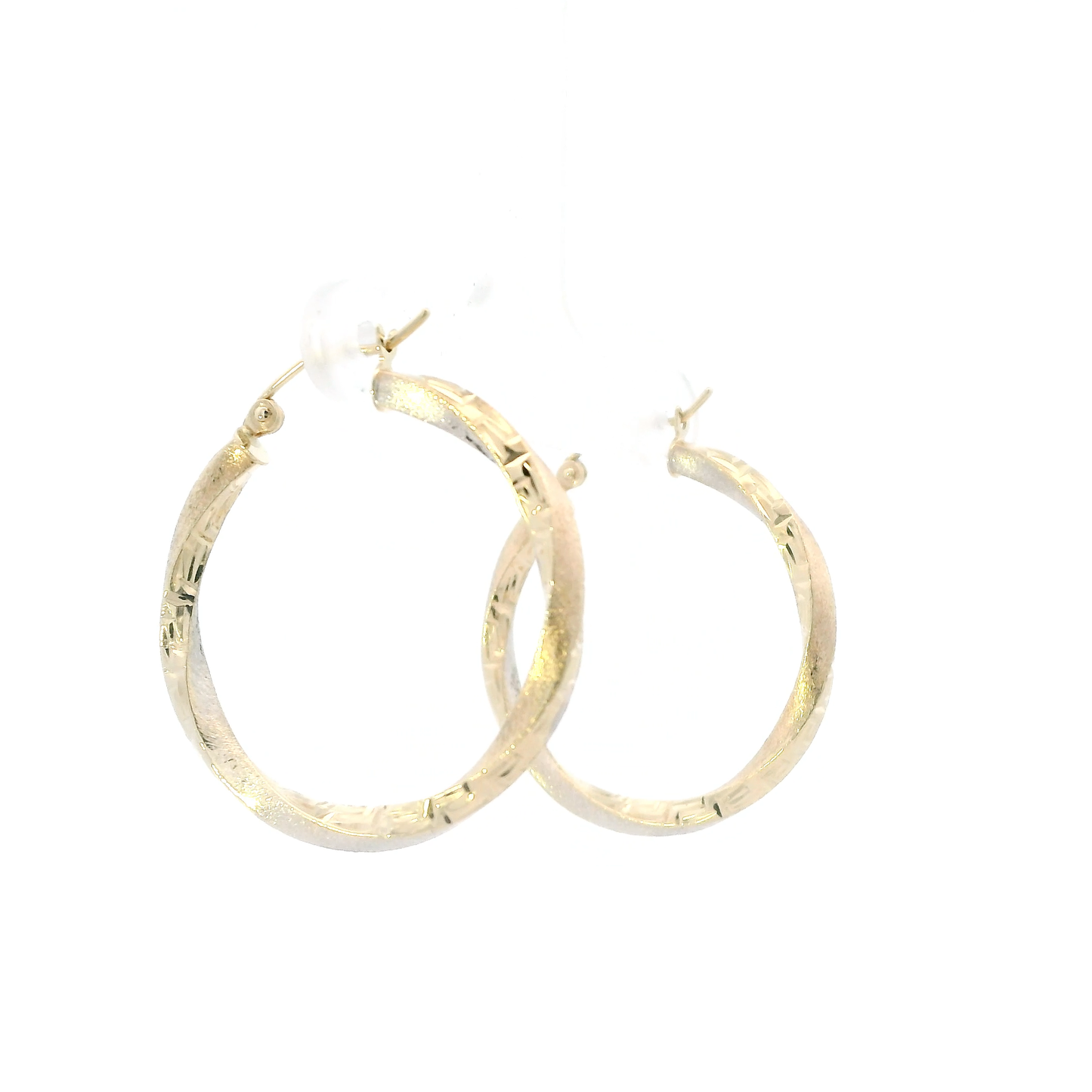 14K Tri Color Gold Diamond Cut Greek Twisted Hoop Earrings