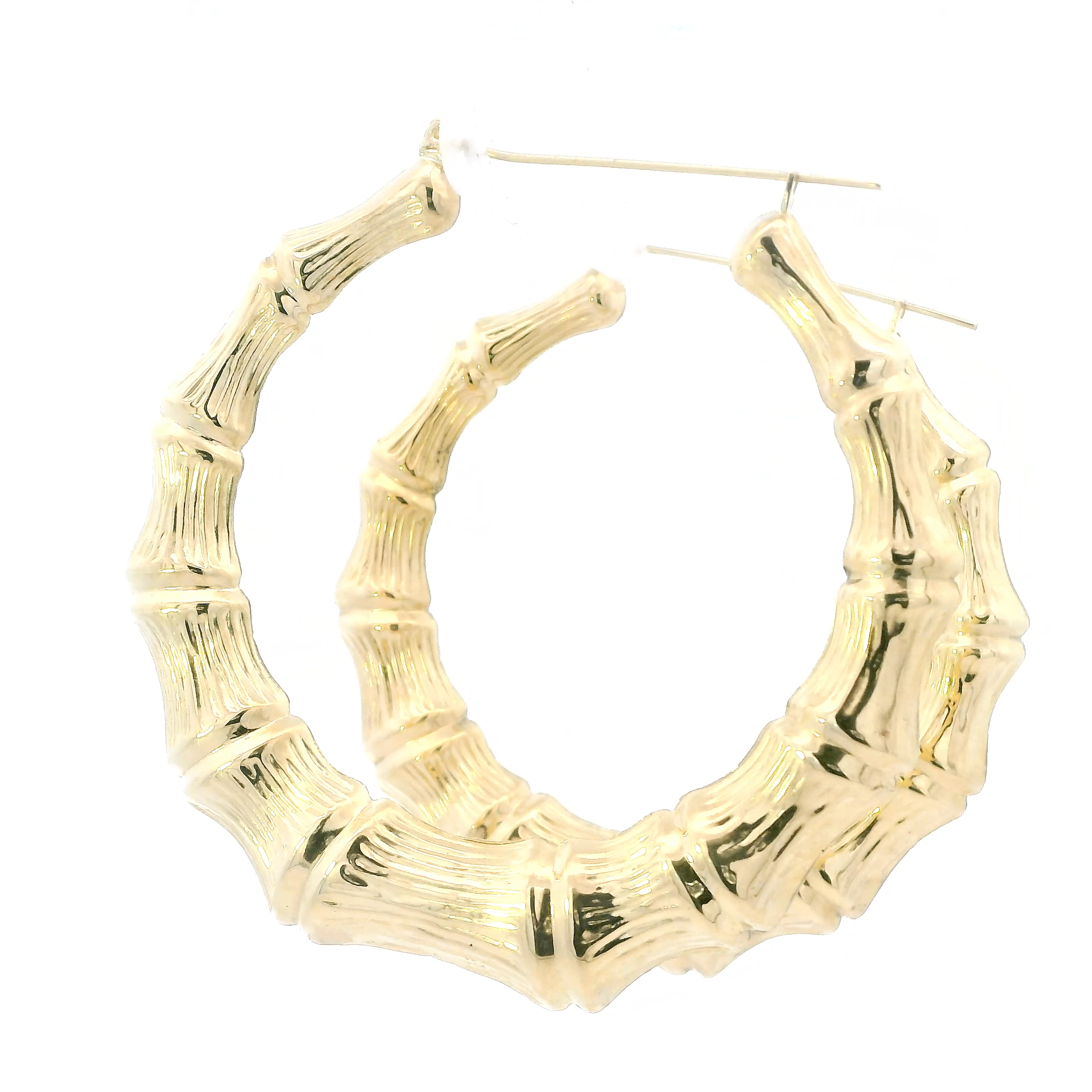 10K Yellow Gold Bamboo Hoop Earrings